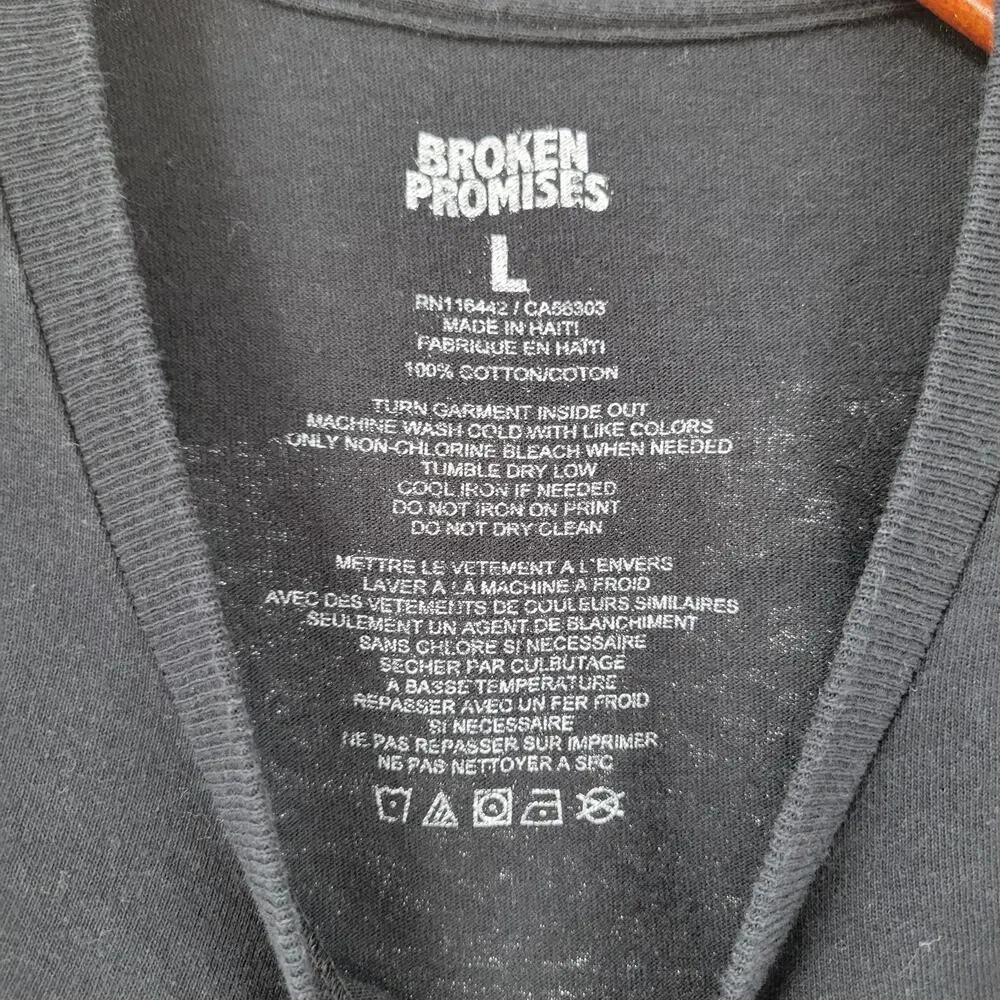 Broken Promises Mens T Shirt Large Black Payback Crew Graphic Short Sleeve Tee